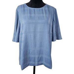 A New Day Womens Blue Plaid Blouse Button Back Closure Size Large Casual Career